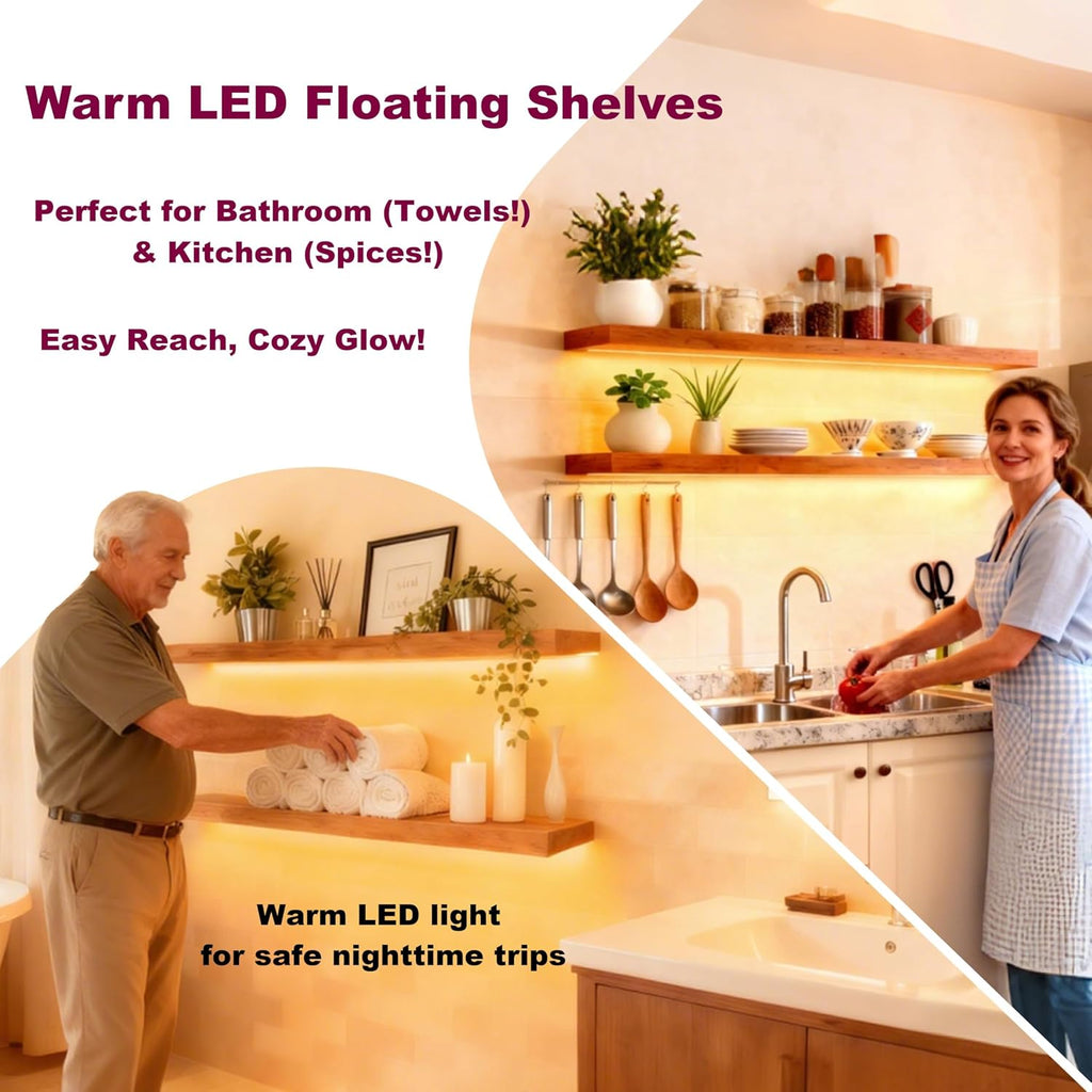 Walnut 36‑Inch Floating Shelves With Led Light