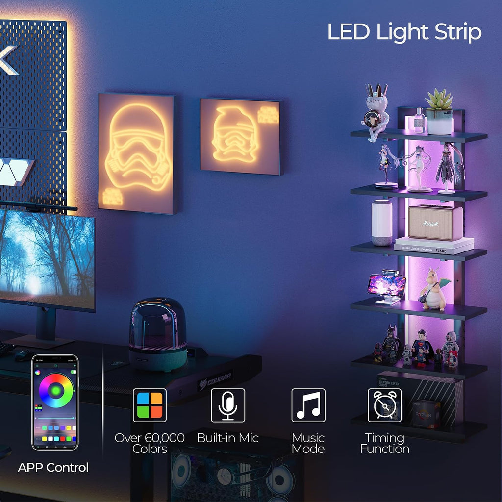 6‑Tier Vertical Floating Wall Shelf With RGB Lights