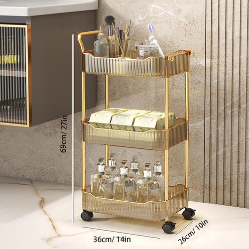 3-Tier Acrylic Rolling Utility Cart,Gold Storage Cart