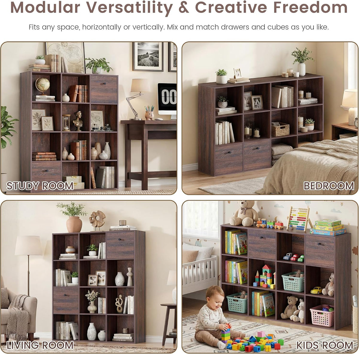 12‑Cube Bookshelf With 2 Fabric Drawers