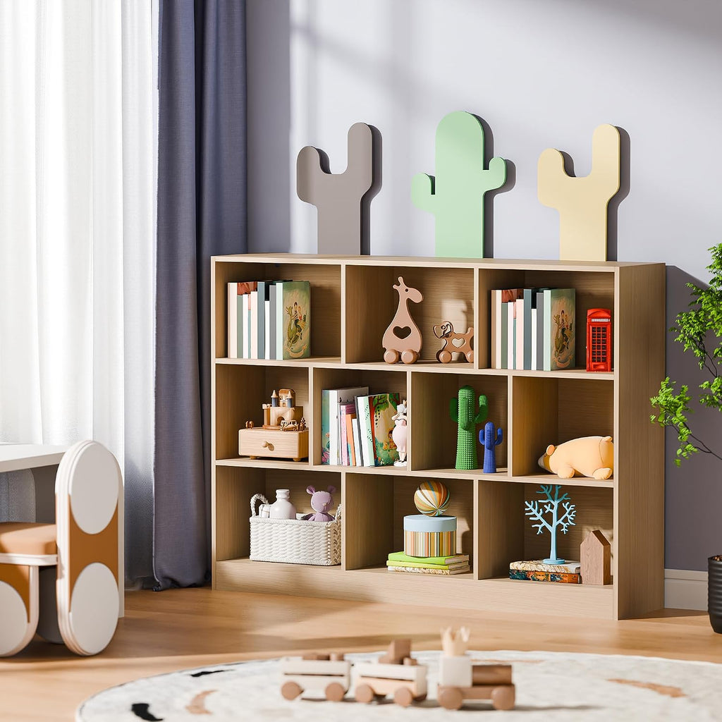 Oak 10‑Cube 3‑Tier Bookshelf