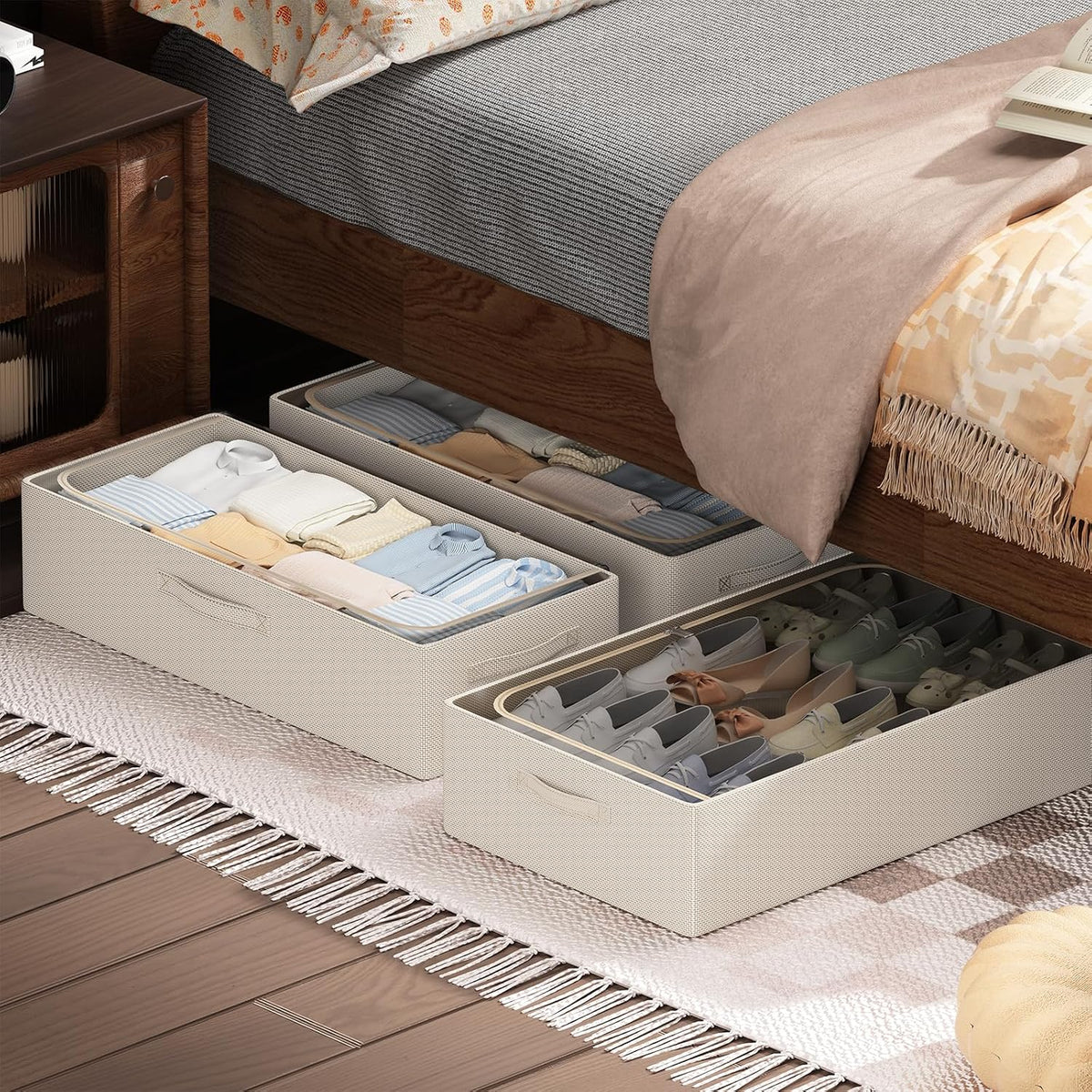 3‑Pack Under‑Bed Storage Bins With Metal Frame