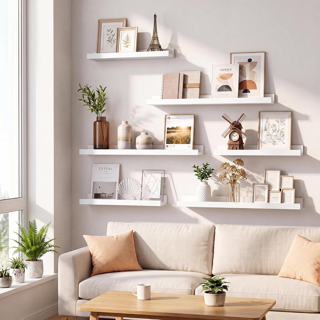 White 16‑Inch Picture Ledge Shelves Set‑of‑8