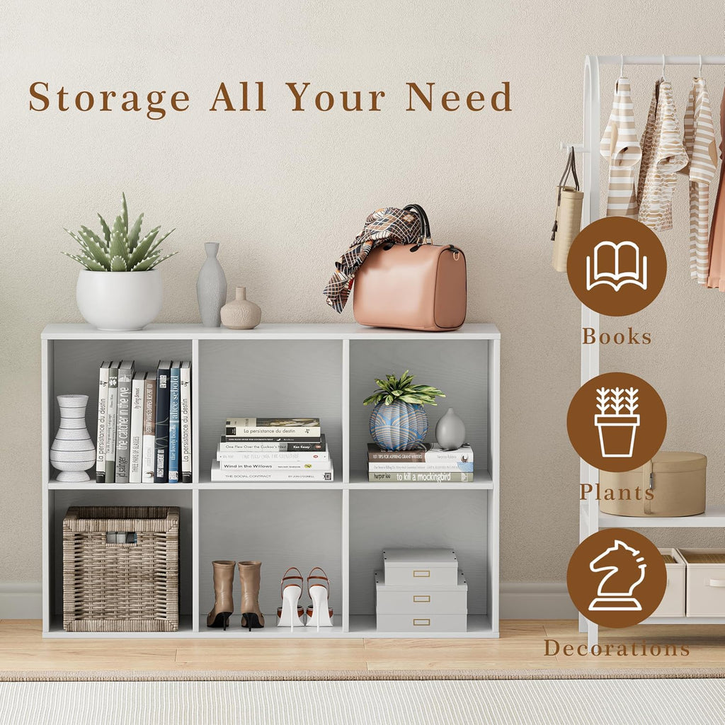 White 6‑Cube Wooden Storage Organizer