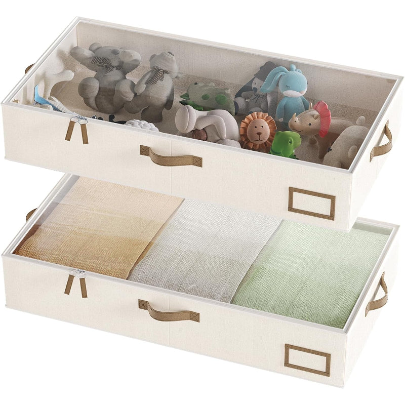 Beige 2‑Pack Collapsible Under‑Bed Storage Bins