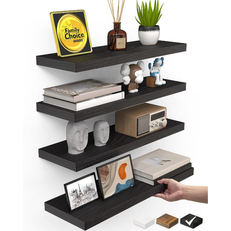 Black 15.7‑Inch Floating Shelves Set‑of‑4
