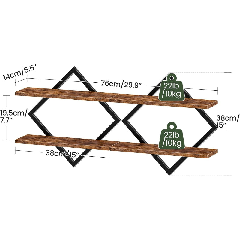 Rustic‑Brown 2‑Tier Floating Shelves Set‑of‑2
