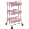 3‑Tier Pink Metal Rolling Utility Cart