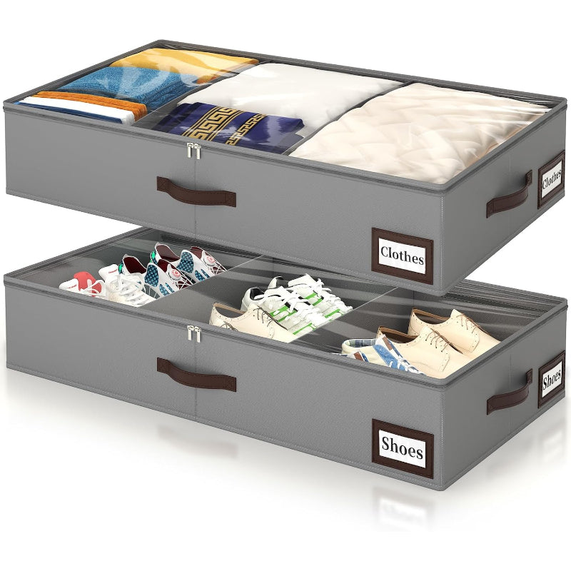 Grey 2‑Pack Under‑Bed Bins With Dividers
