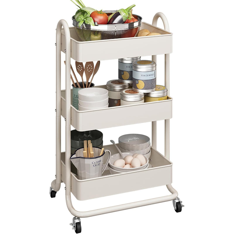 3‑Tier Metal Rolling Cart With Lockable Casters