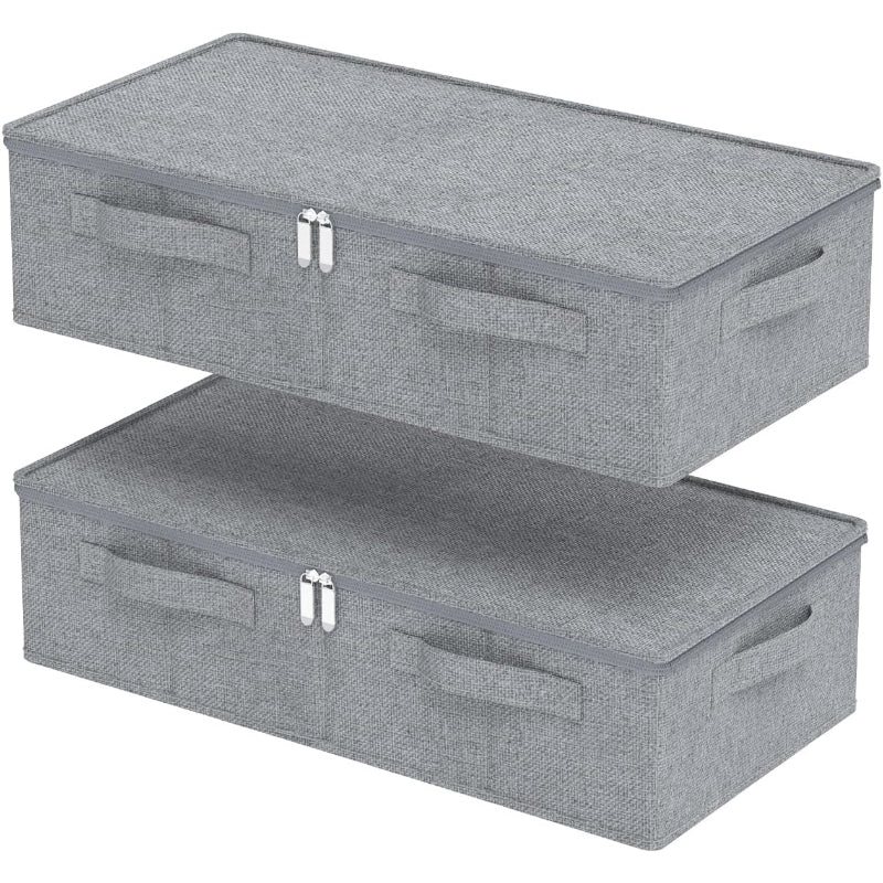 Grey 2‑Pack Under‑Bed Fabric Storage Boxes With Lids